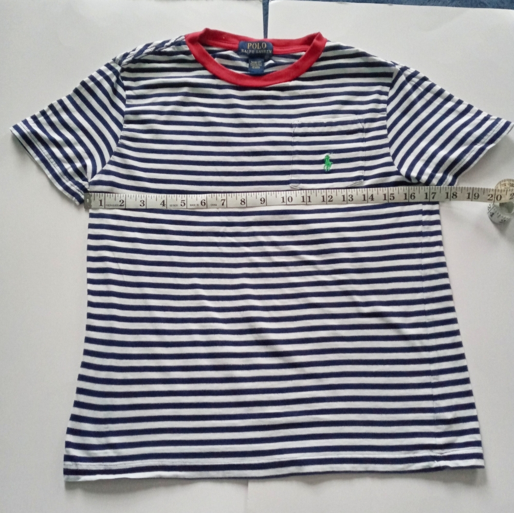 EUC Polo Ralph Lauren Boy's Red Collar Blue & White Stripped Shirt, Medium 10/12 - Picture 5 of 9
